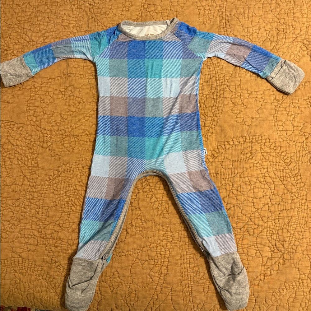 Little Sleepies attic plaid crescent zippy